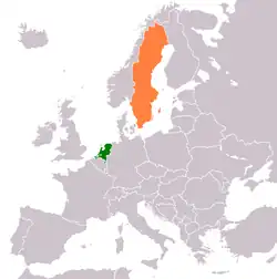 Map indicating locations of Netherlands and Sweden