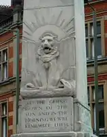 Carving on New Barnet War Memorial- The British Lion has slain the German Imperial Eagle.