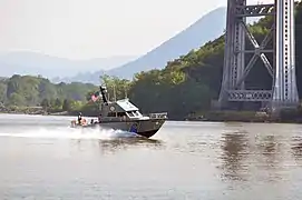 The New York State Naval Militia's Patrol Boat 400 conducts a random anti-terrorism measures program patrol on the Hudson River.