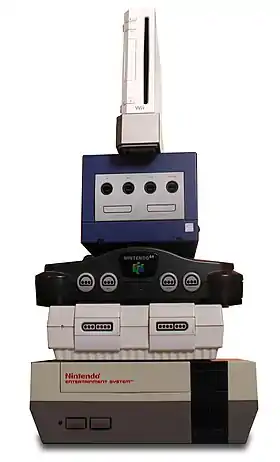 Stack of video-game consoles, of which the Wii is the smallest