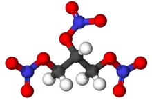 Ball and stick model of nitroglycerin