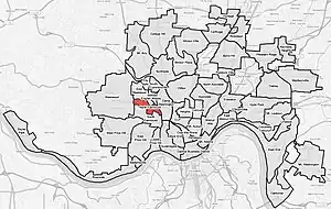 North Fairmount (red) within Cincinnati, Ohio.