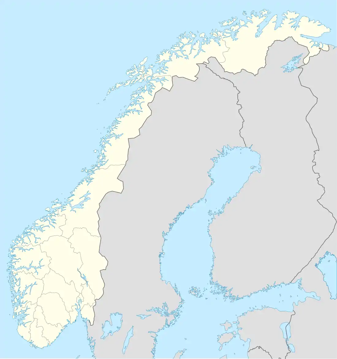 A map of Norway with Lillehammer in the middle towards the bottom