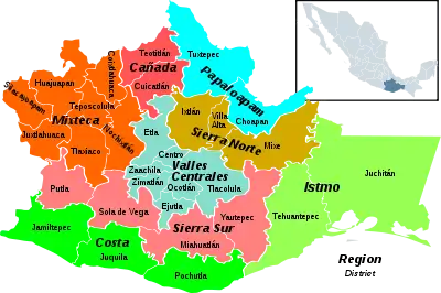 Oaxaca regions and districts: Cañada to North