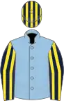 Light blue, dark blue and yellow striped sleeves and cap