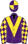 Purple, yellow chevron, diamonds on sleeves, quartered cap