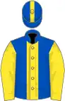 Royal blue, yellow stripe and sleeves, stripe on cap