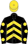 Black, yellow chevrons, spots on sleeves, yellow cap