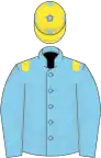 Sky blue, yellow epaulets, yellow cap, blue stars