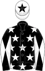 Black, white stars, diabolo on sleeves, white cap, black star