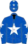 Royal blue, white star, royal blue sleeves, white stars and stars on cap