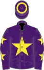 Purple, yellow star, yellow stars on sleeves, purple cap, yellow  hoop