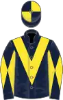 DARK BLUE, yellow chevron, diabolo on sleeves, quartered cap