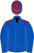 Royal blue, red epaulets, striped cap