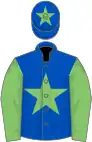 Royal blue, light green star and sleeves, light green star on cap