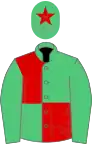 Emerald green and red quartered, emerald green sleeves, em green cap, red star