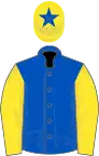 Royal blue, yellow sleeves, yellow cap, royal blue star