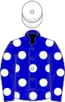 blue, white spots, white cap