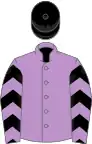 Mauve, black chevrons on sleeves, black cap