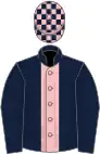 Dark blue, pink stripe and armlets, check cap