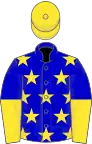 Blue, yellow stars, halved sleeves, yellow cap