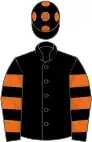 Black, Orange hooped sleeves, Black cap, Orange spots