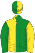 Emerald green, yellow chevrons, quartered cap