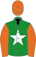 Green, white star, orange sleeves and cap