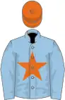 Light blue, orange star and cap