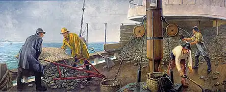 Dredging For Oysters, by Alexander Rummler. WPA mural.