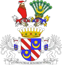 Coat of arms of Hutten-Czapski, a combination of Leliwa and the German coat of arms of the Hutten family