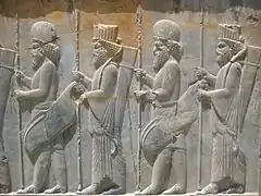 Relief of Achaemenid warriors at Persepolis. The Median ones are carrying gorytoi.