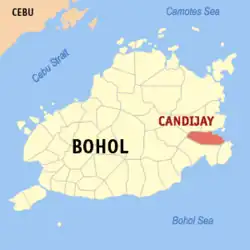 Map of Bohol with Candijay highlighted