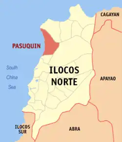 Map of Ilocos Norte with Pasuquin highlighted