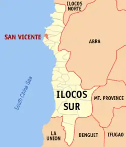 Map of Ilocos Sur with San Vicente highlighted