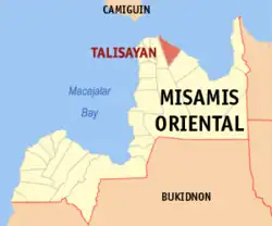 Map of Misamis Oriental with Talisayan highlighted