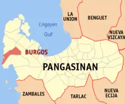 Map of Pangasinan with Burgos highlighted