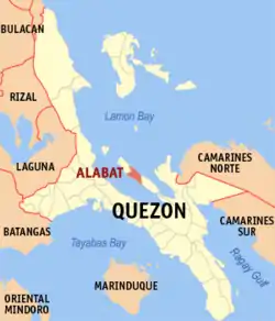 Map of Quezon with Alabat highlighted