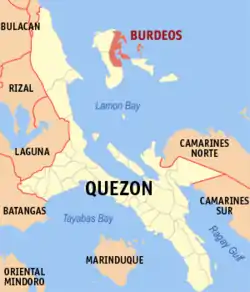 Map of Quezon with Burdeos highlighted