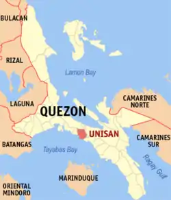 Map of Quezon with Unisan highlighted