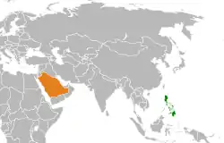 Map indicating locations of Philippines and Saudi Arabia