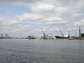 Facilities at Port Tampa Bay from Davis Islands, downtown Tampa at left