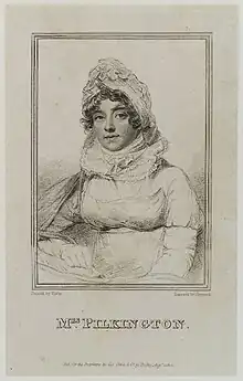 Engraving of a woman, head and shoulders, in Regency dress