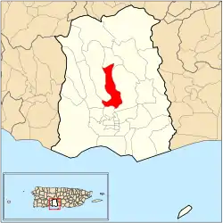 Location of barrio Portugues within the municipality of Ponce shown in red