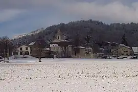 A general view of Presles in the snow