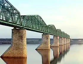 A Russian truss bridge by Lavr Proskuryakov. Early colour photograph, taken ca. 1912.