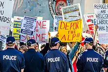 Rowdy protesters outside Balmain Town Hall for ALP caucus meeting