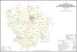 Map showing Tikar Kalan (#576) in Purwa CD block