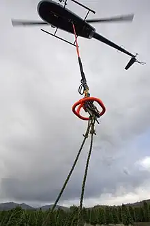 An R44 lifting Christmas trees