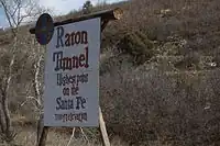 Sign marking the elevation of the Raton Pass tunnel